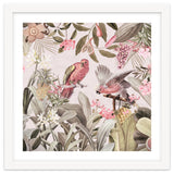 Colorful Parrots In Flower And Fruit Tropical Jungle thumbnail
