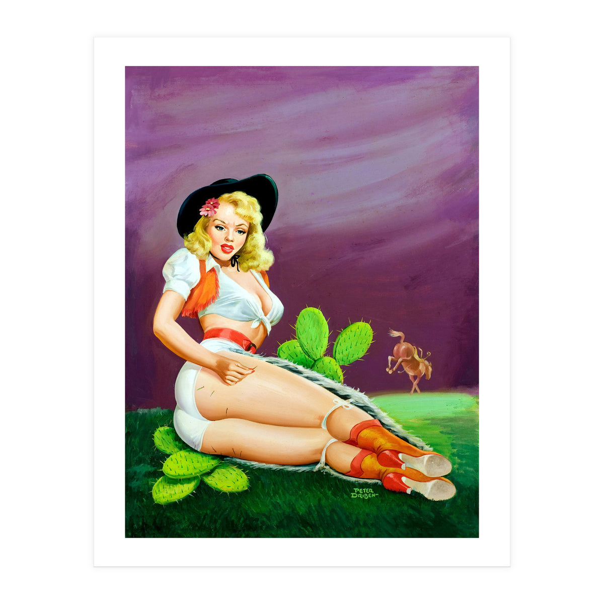 Sexy Pinup Gil Fell On Cactus From A Horse (Print Only)