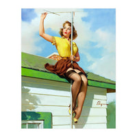 Pinup Sexy Girl Setting Up The Antenna On The Roof (Print Only)