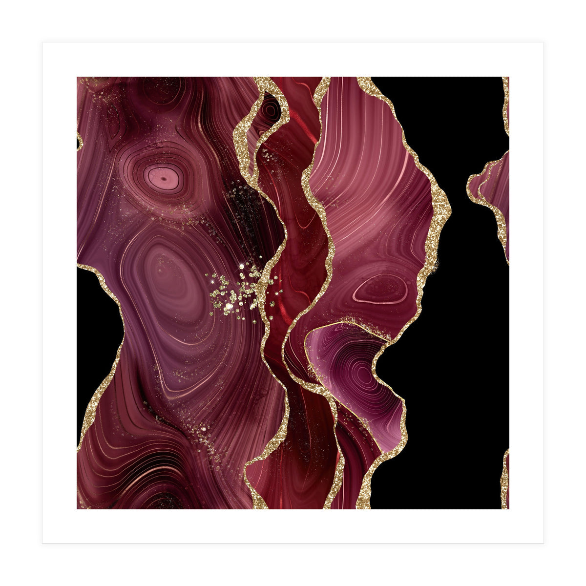 Burgundy & Gold Glitter Agate Texture 01  (Print Only)