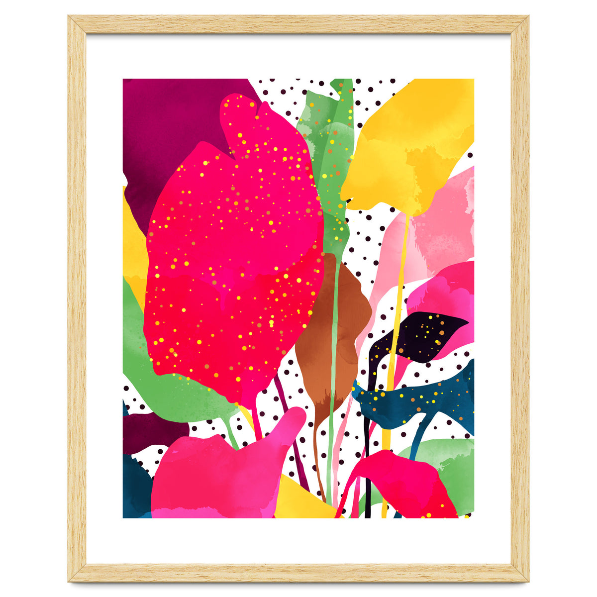 Modern Botanical, Nature Plants Tropical Jungle Garden, Eclectic Pop Of Color Glitter Gold Bohemian Graphic