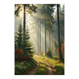 The Golden Path: Ethereal Sunbeams Piercing Through a Misty Evergreen Forest at Dawn (Print Only) thumbnail