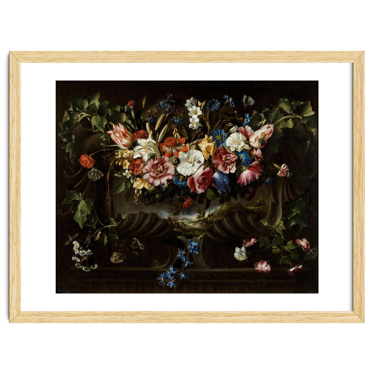 Juan de Arellano / 'Garland of Flowers with Landscape', 1652, Spanish School.