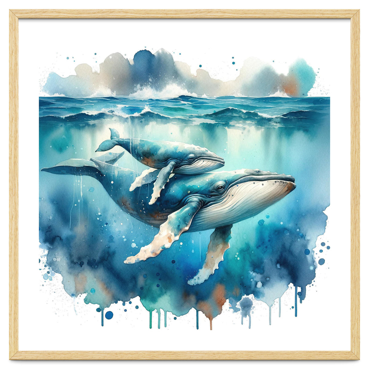 Mother And Calf Whales Watercolor