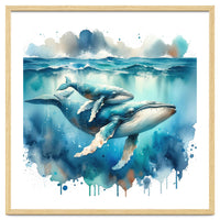 Mother And Calf Whales Watercolor