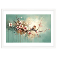 Bird Resting On Cherry Blossom Branch