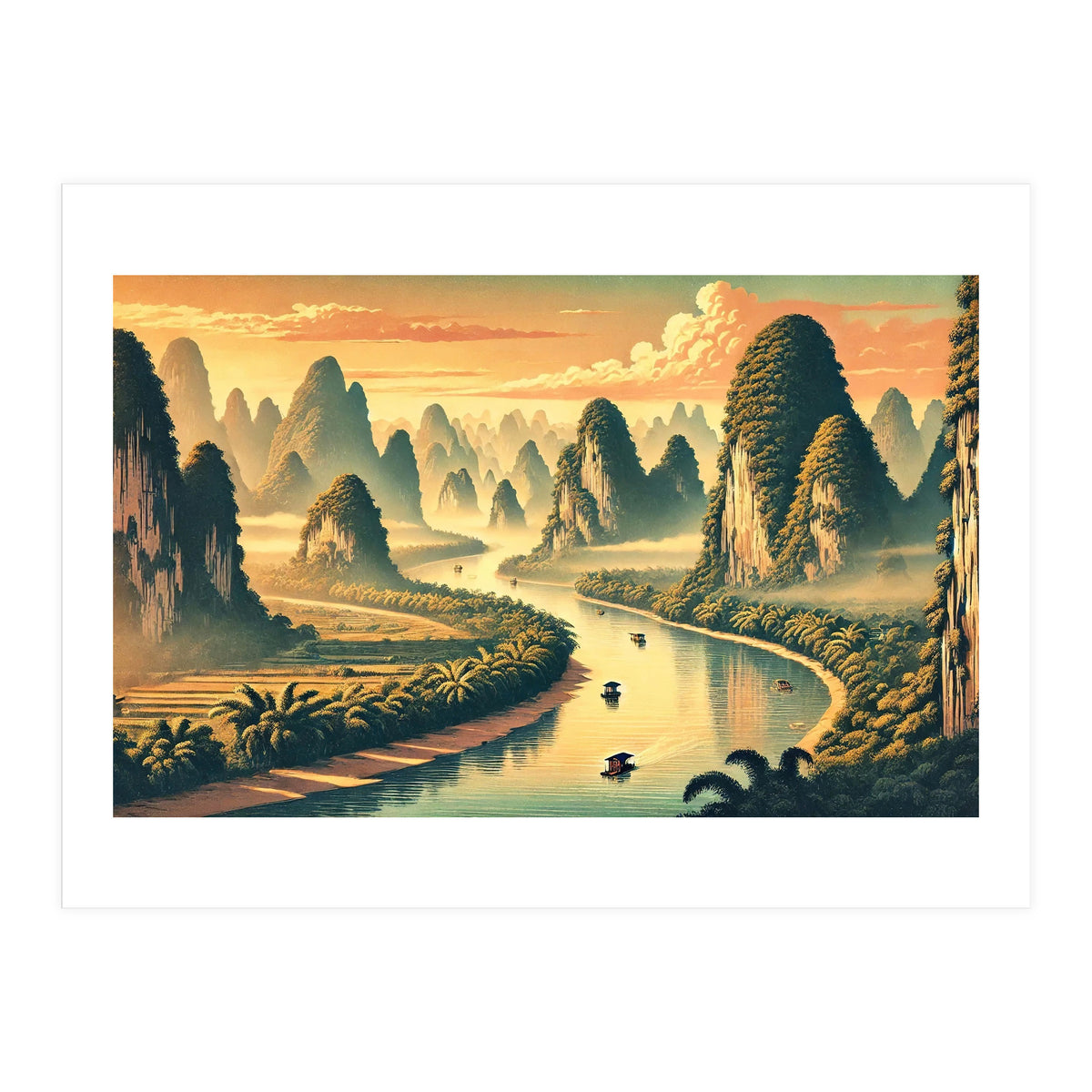 Vintage China, Guilin Karst Mountains Poster (Print Only)