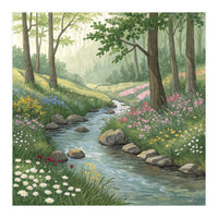 Vibrant Forest Stream Watercolor Painting (Print Only)