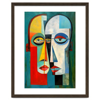 INSEPERABLE #02, Abstract robotic looking heads merged in bright vivid hues with emphasis on the eyes.