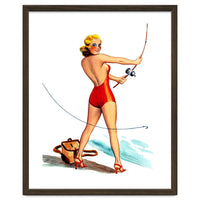 Pinup Girl Fishing On The Coast