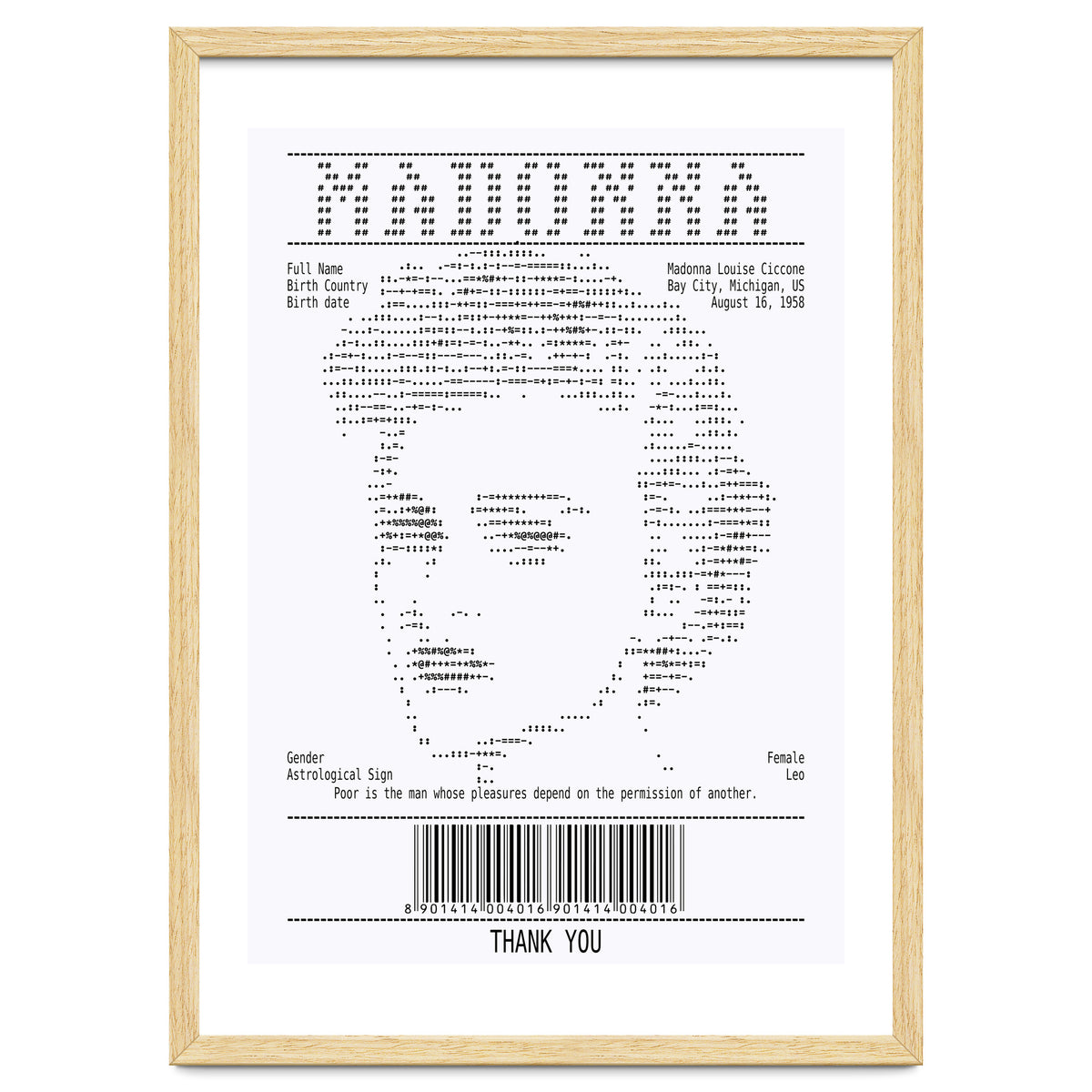 Receipt Art Madonna