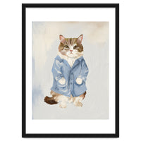 Sir James fluffy Tom cat in his blue pajamas oils
