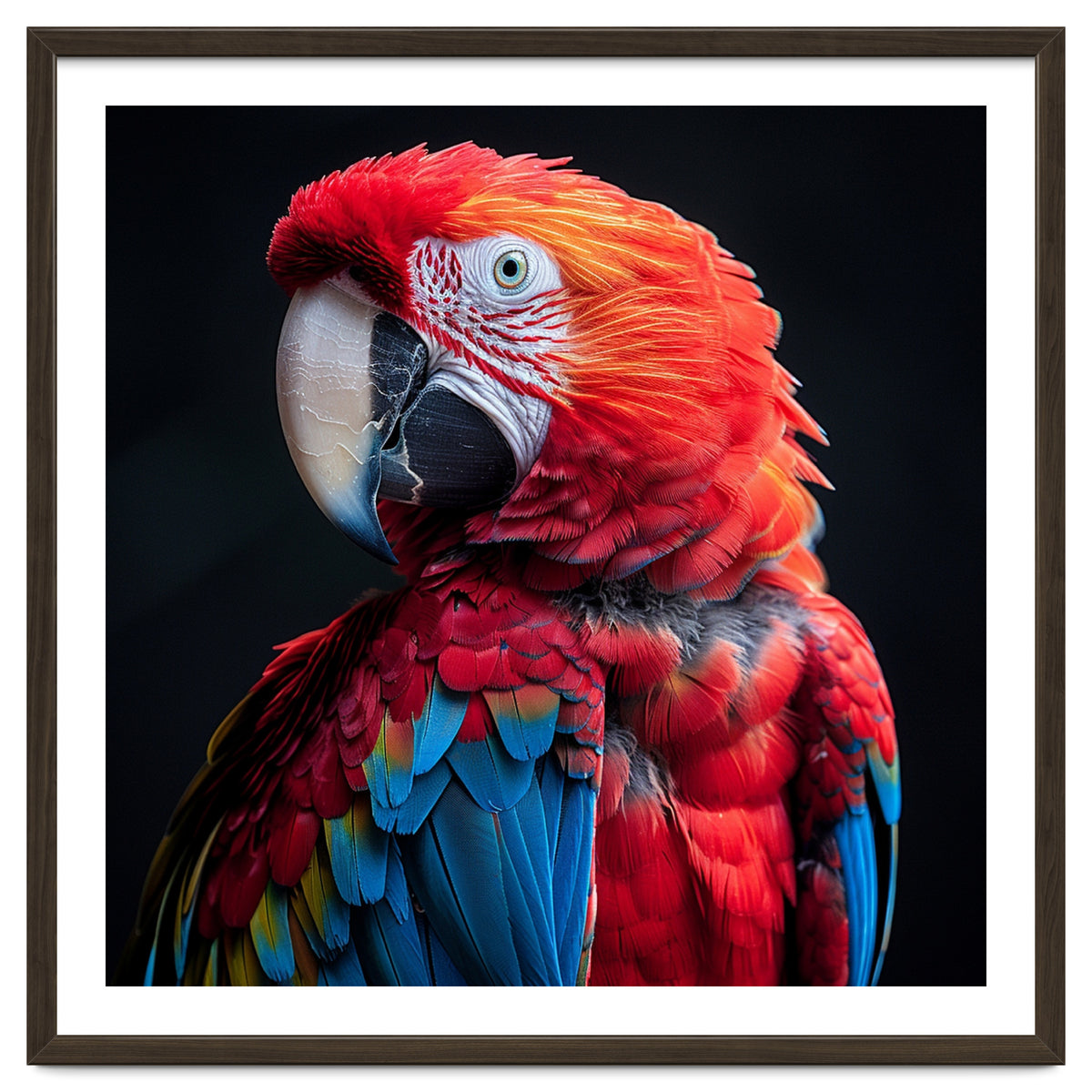 Scarlet Macaw Parrot Detailed Feather Close Up Portrait