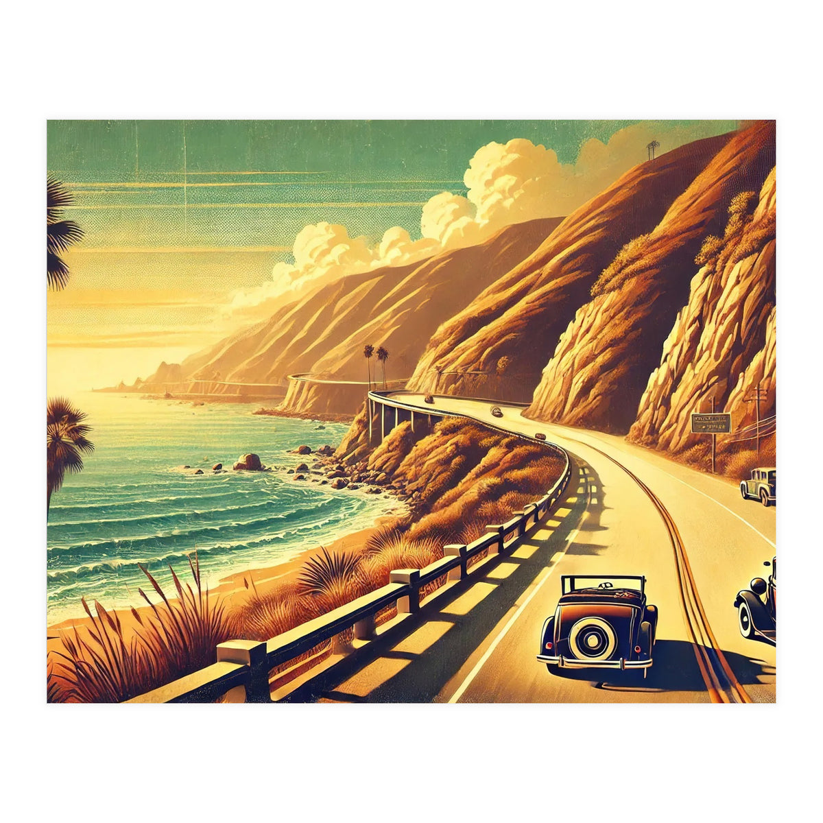 Vintage Coastal Road Journey Poster (Print Only)