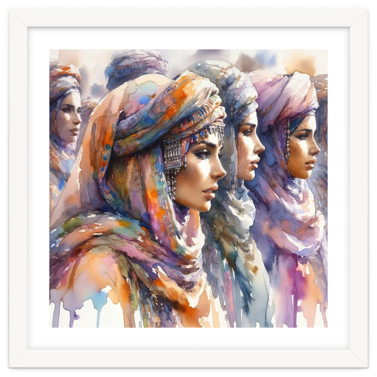 Tuareg Women Procession Watercolor