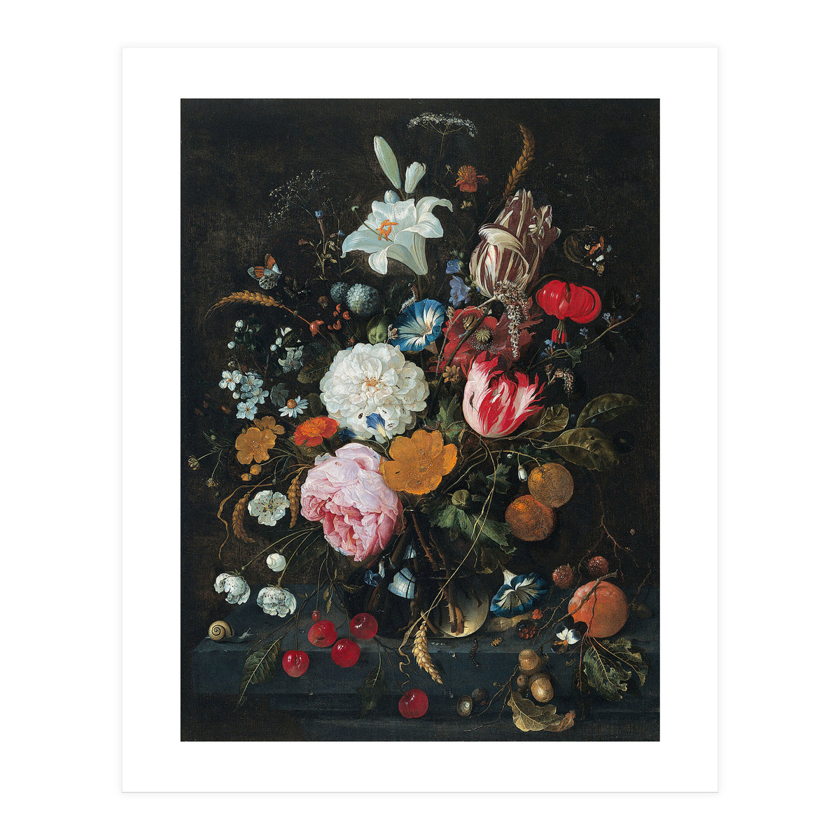 Jan Davidsz. de Heem (Utrecht, 1606-Amberes, 1683/4). Flowers in a glass Vase with Fruit (ca. 166... (Print Only)