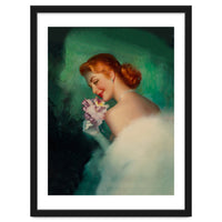 Portrait Of A Pinup Bride In White Dress And A Flower Boukuet