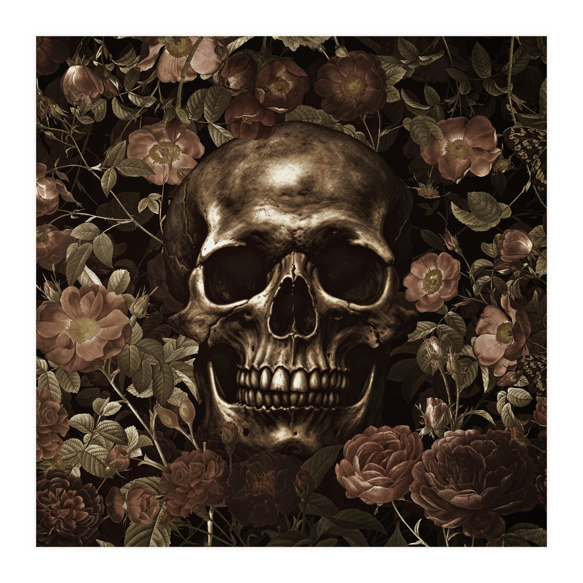 Baroque  Skull And Roses Night Garden (Print Only)