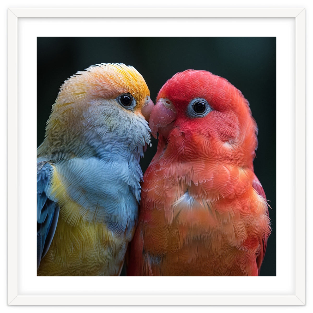 Two Lovebirds Nuzzling Close Up Portrait