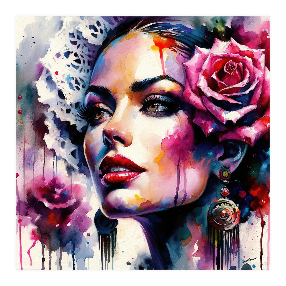 Rose Mantilla Flamenco Portrait (Print Only)