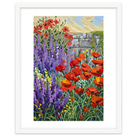 Vibrant Summer Poppy and Lavender Garden Oil Painting