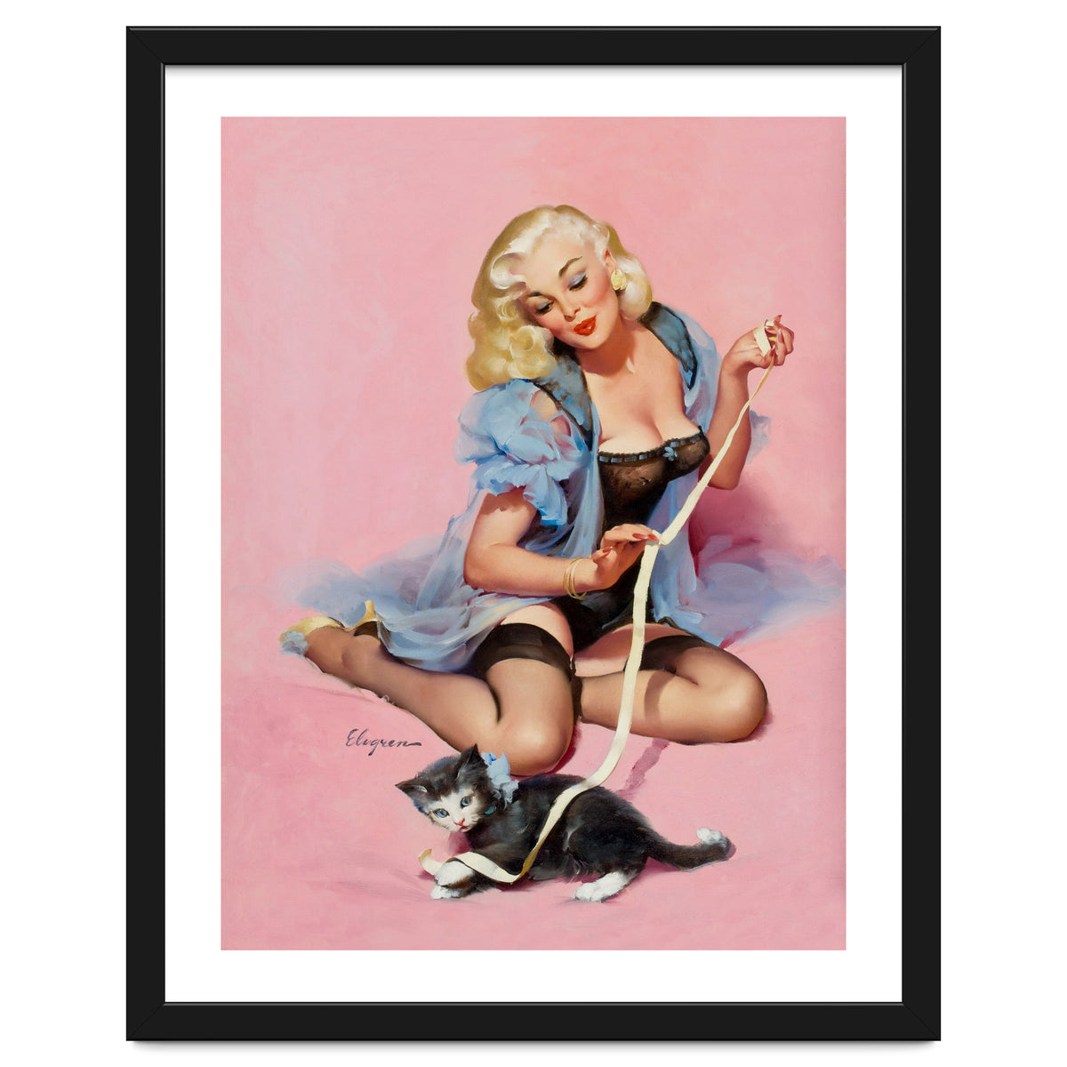 Sexy Pinup Girl Playing With Her Cat