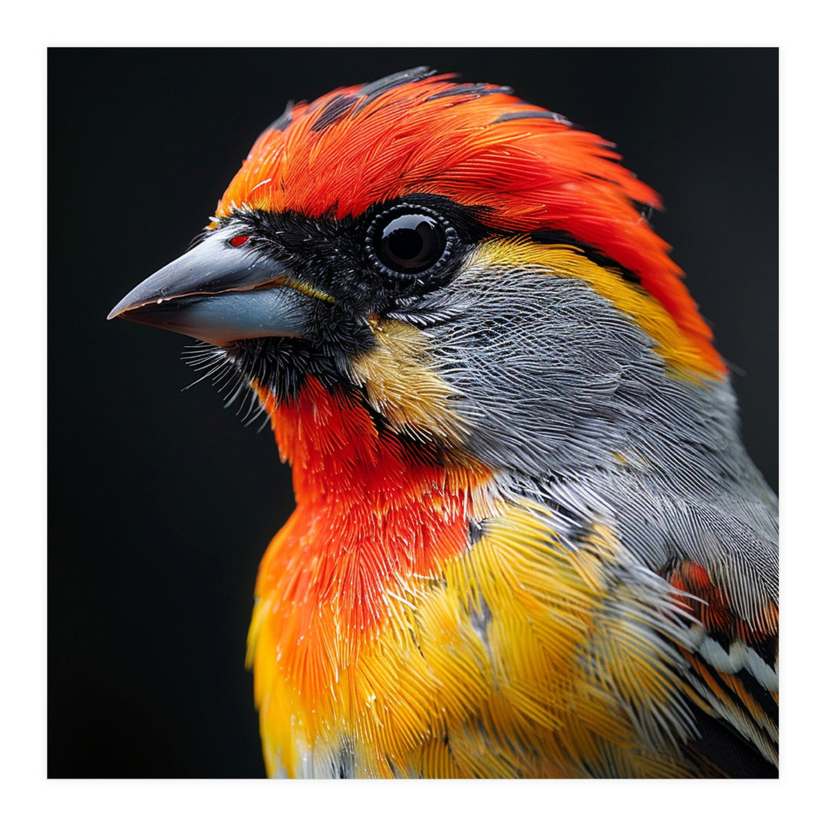 Close Up Of Colorful Bird With Red Orange Yellow Feathers (Print Only)