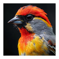 Close Up Of Colorful Bird With Red Orange Yellow Feathers (Print Only)