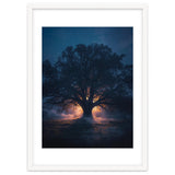Ancient Mystical Oak Silhouette at Twilight with Ethereal Wisps thumbnail