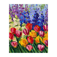 Vibrant Summer Tulip Garden Oil Painting (Print Only)
