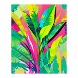 Pink Summer & Banana Leaves, Tropical Jungle Pop Of Color Nature, Forest Plants Bohemian Eclectic Watercolor Painting (Print Only) thumbnail