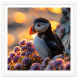 Puffin Bird Amidst Purple Flowers Golden Hour thumbnail
