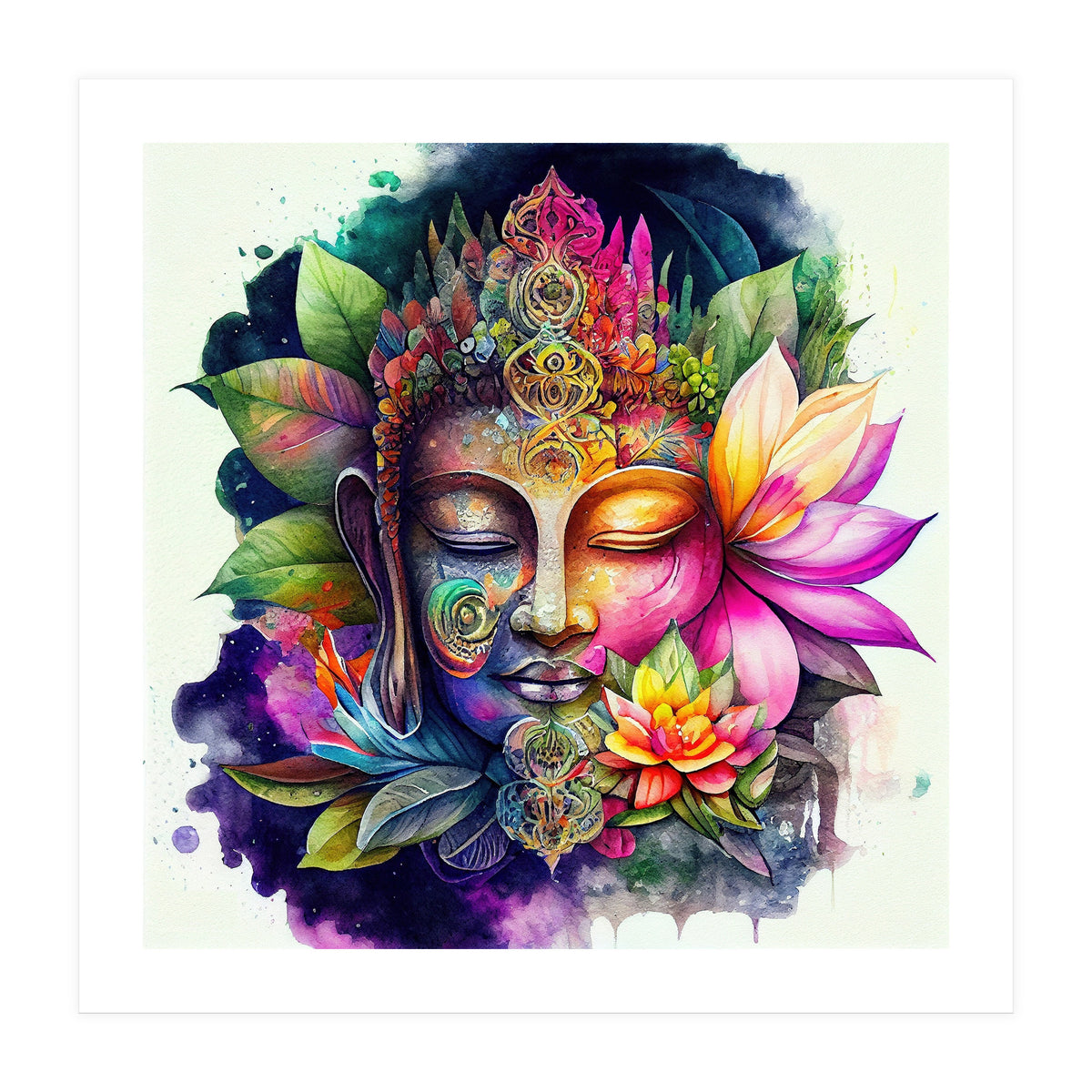 Floral Awakening Buddha (Print Only)