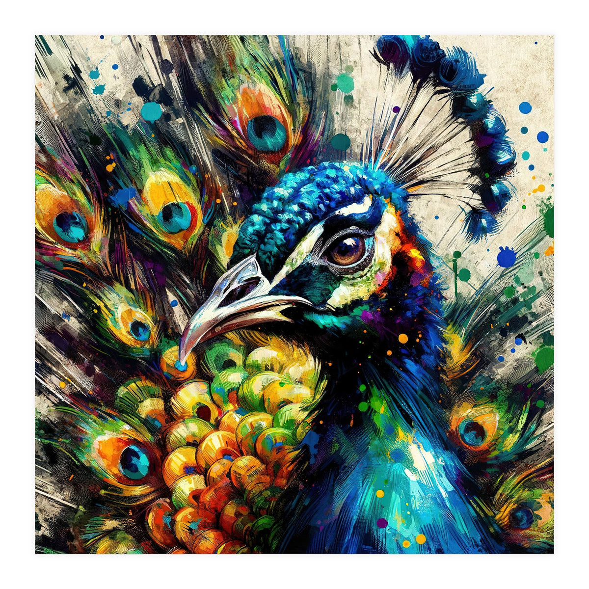 Vibrant Peacock Portrait (Print Only)