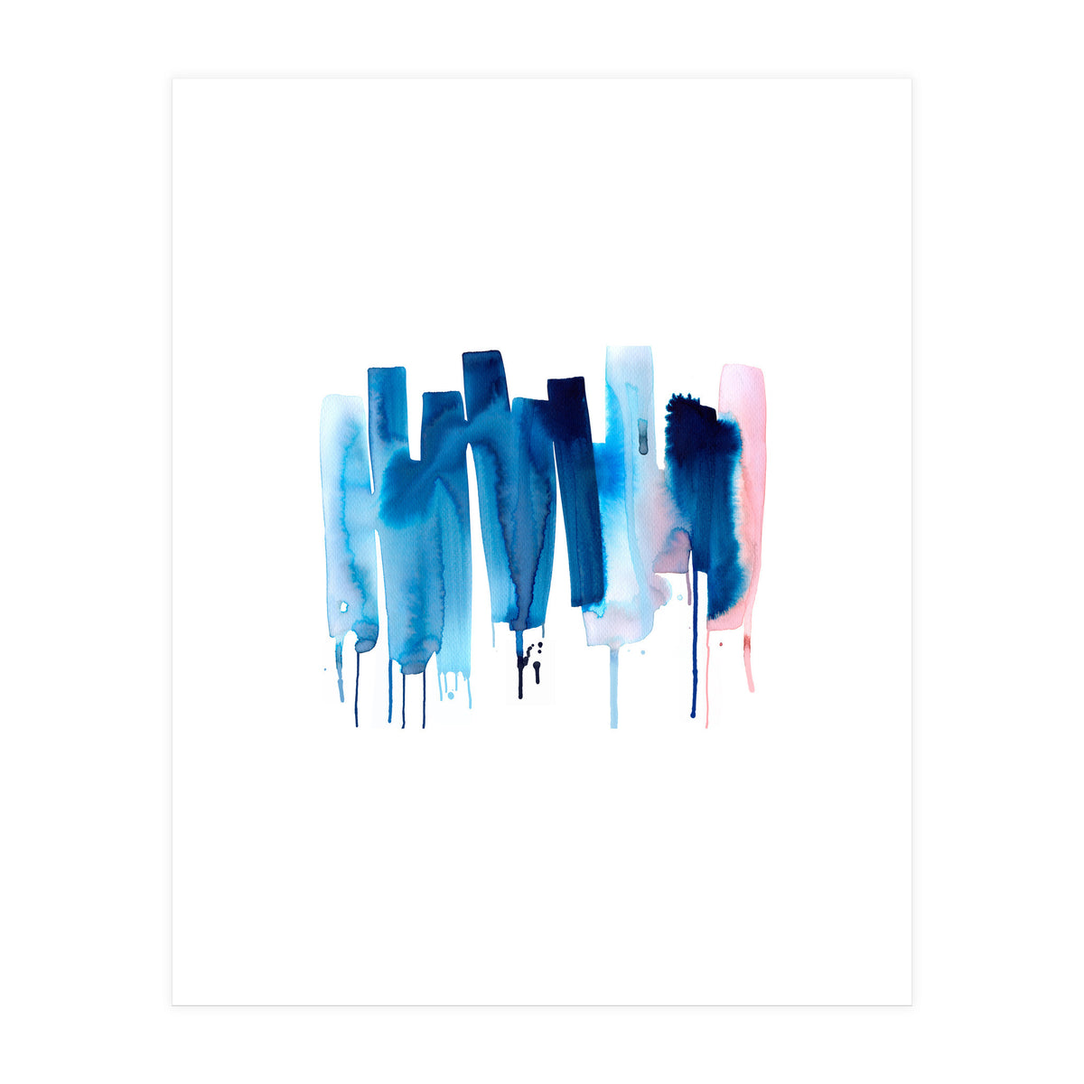 Abstract Watercolor Stripes Minimal Blue (Print Only)