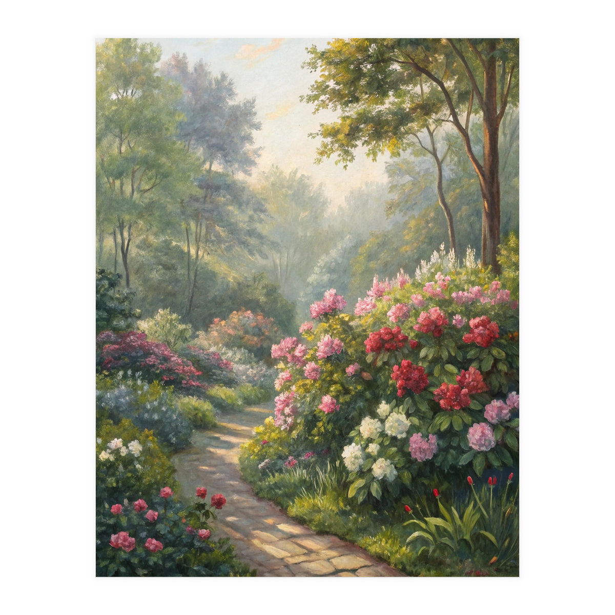 Sunlit Spring Garden Path Oil Painting (Print Only)