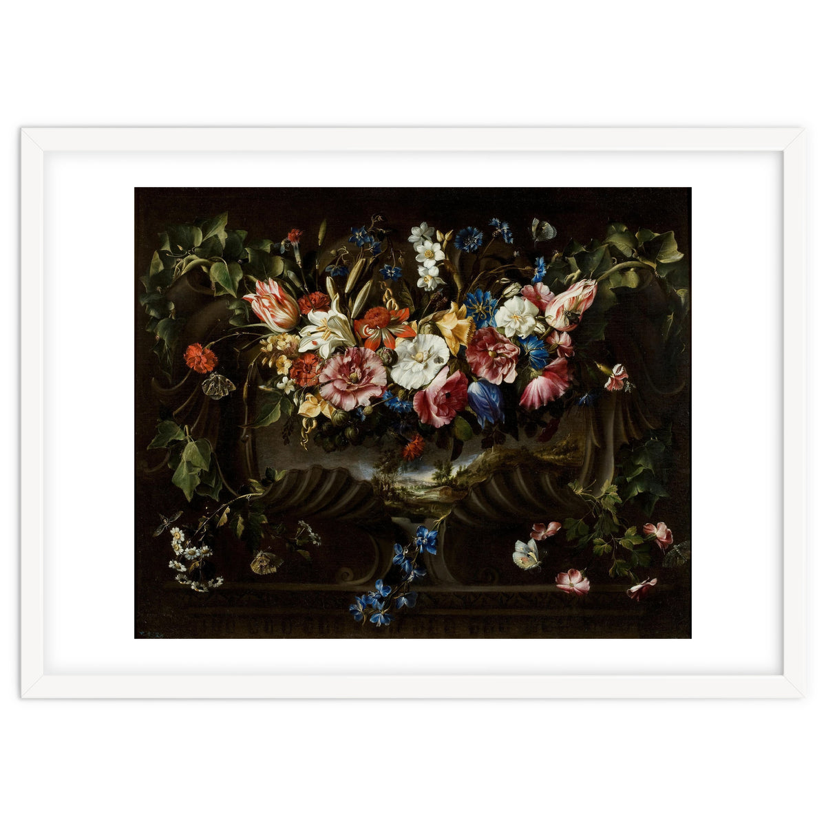 Juan de Arellano / 'Garland of Flowers with Landscape', 1652, Spanish School.