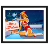 Pinup Girl In Santa Costume With Marry Christmas Sign thumbnail