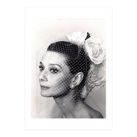 Audrey Hepburn with Veil, Classic Hollywood Glamour Photography, Black and White Icon Portrait (Print Only)