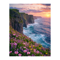 Coastal Sunset Wildflowers: Dramatic Ocean Cliffs and Floral Meadow (Print Only)