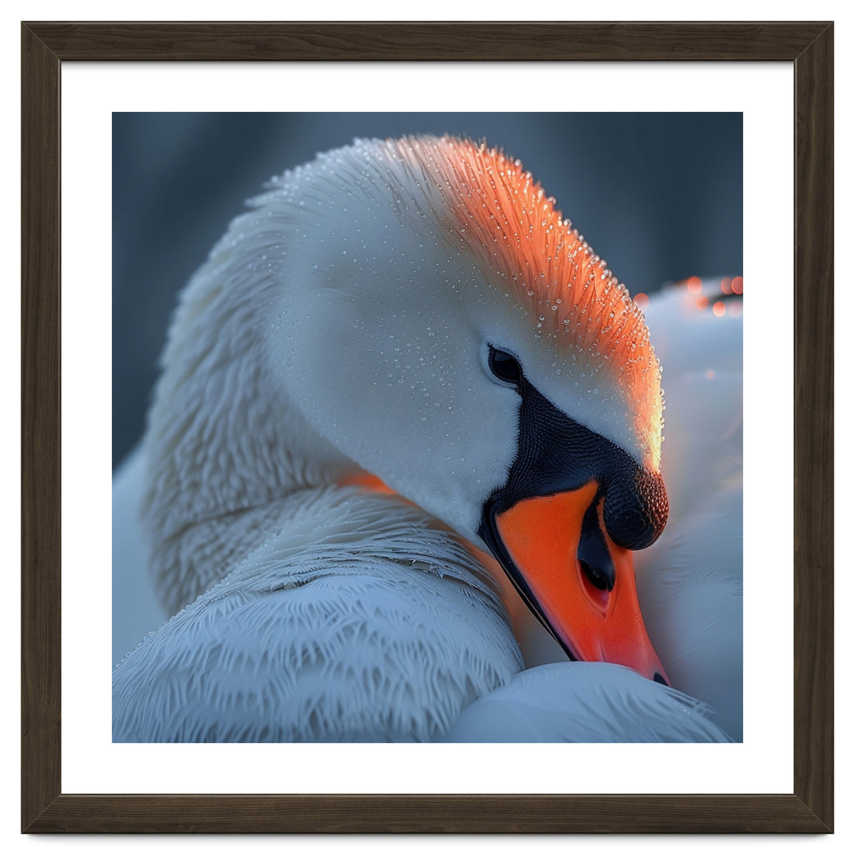 Close Up Of A White Swan With Water Droplets