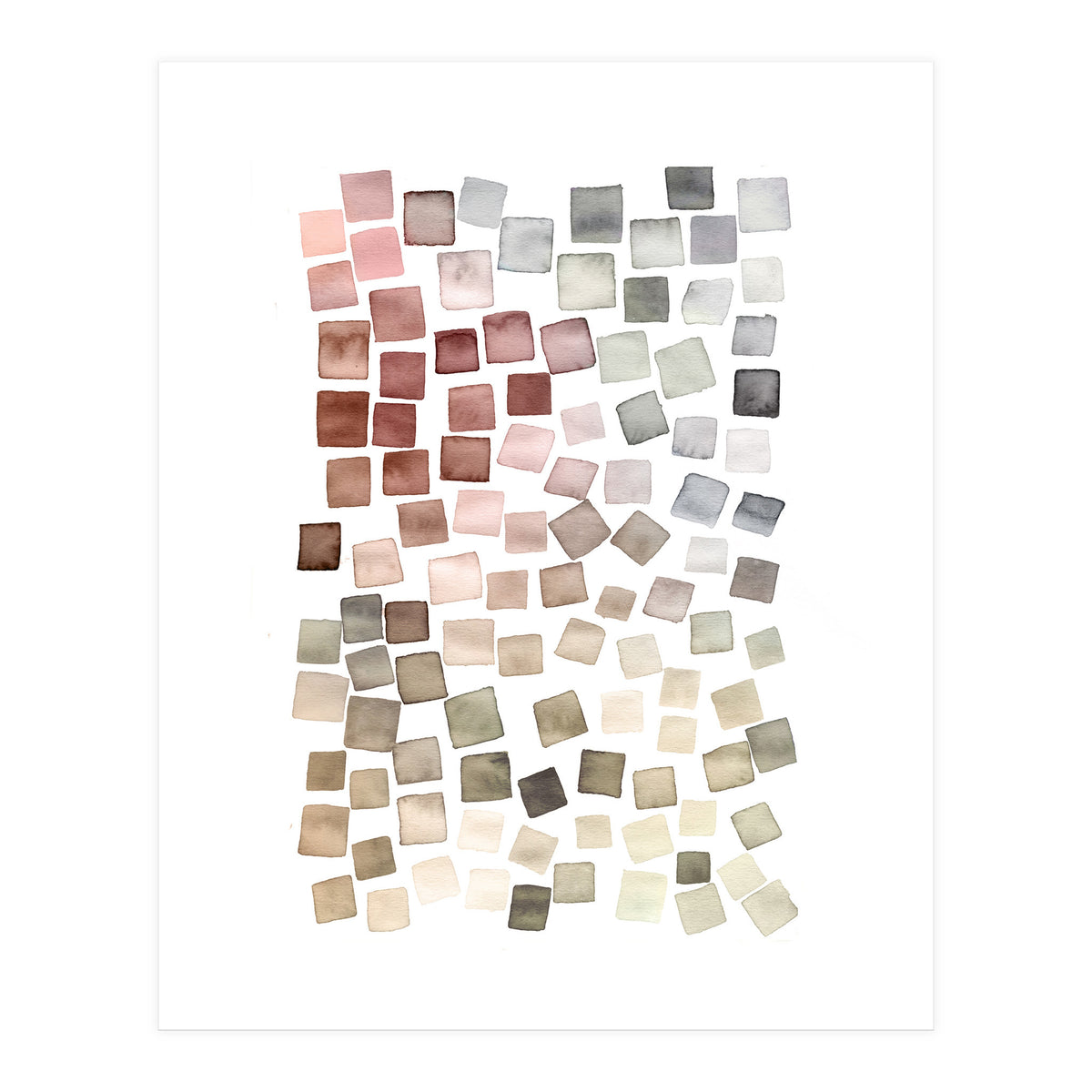 Watercolor Geometric Square Shapes Red (Print Only)