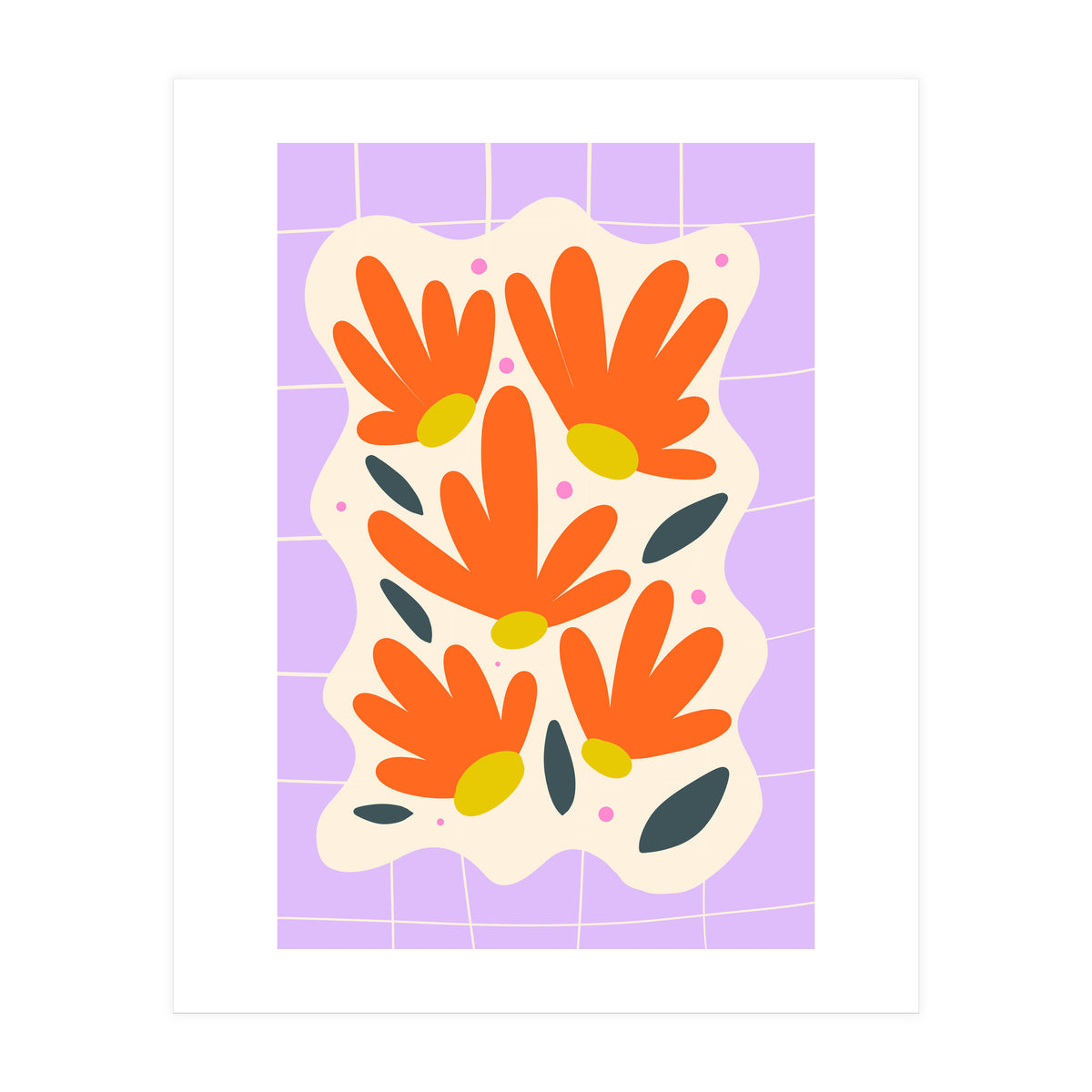 Modern Grid Floral Violet (Print Only)