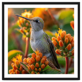 Hummingbird Perched On Orange Flowers thumbnail