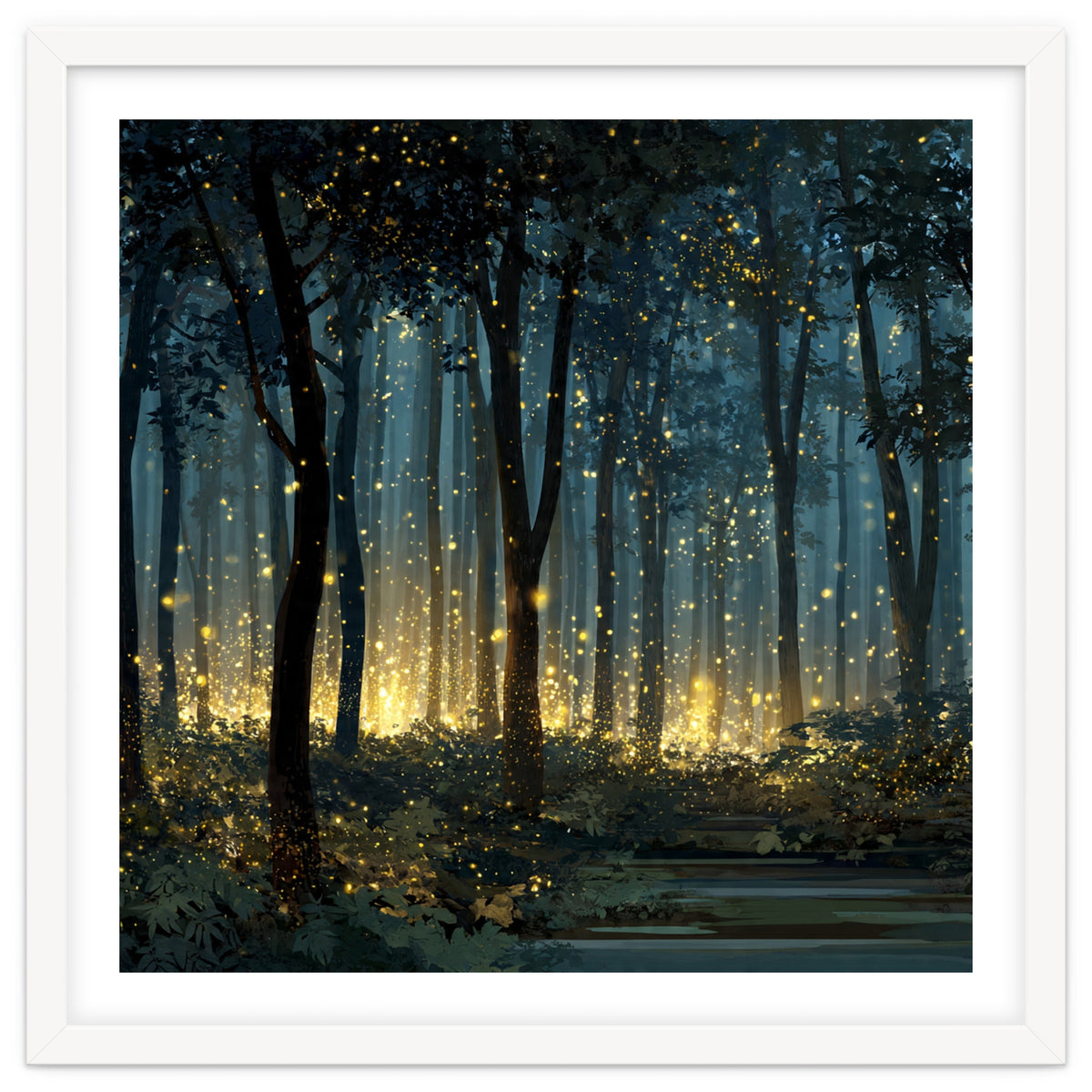 Enchanted Midnight Forest with Glowing Fireflies