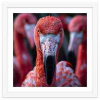 Close Up Of A Flamingo Bird Face, Pink Feathers