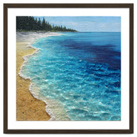 Sun-Drenched Coastal Shoreline with Textured Impasto Waves