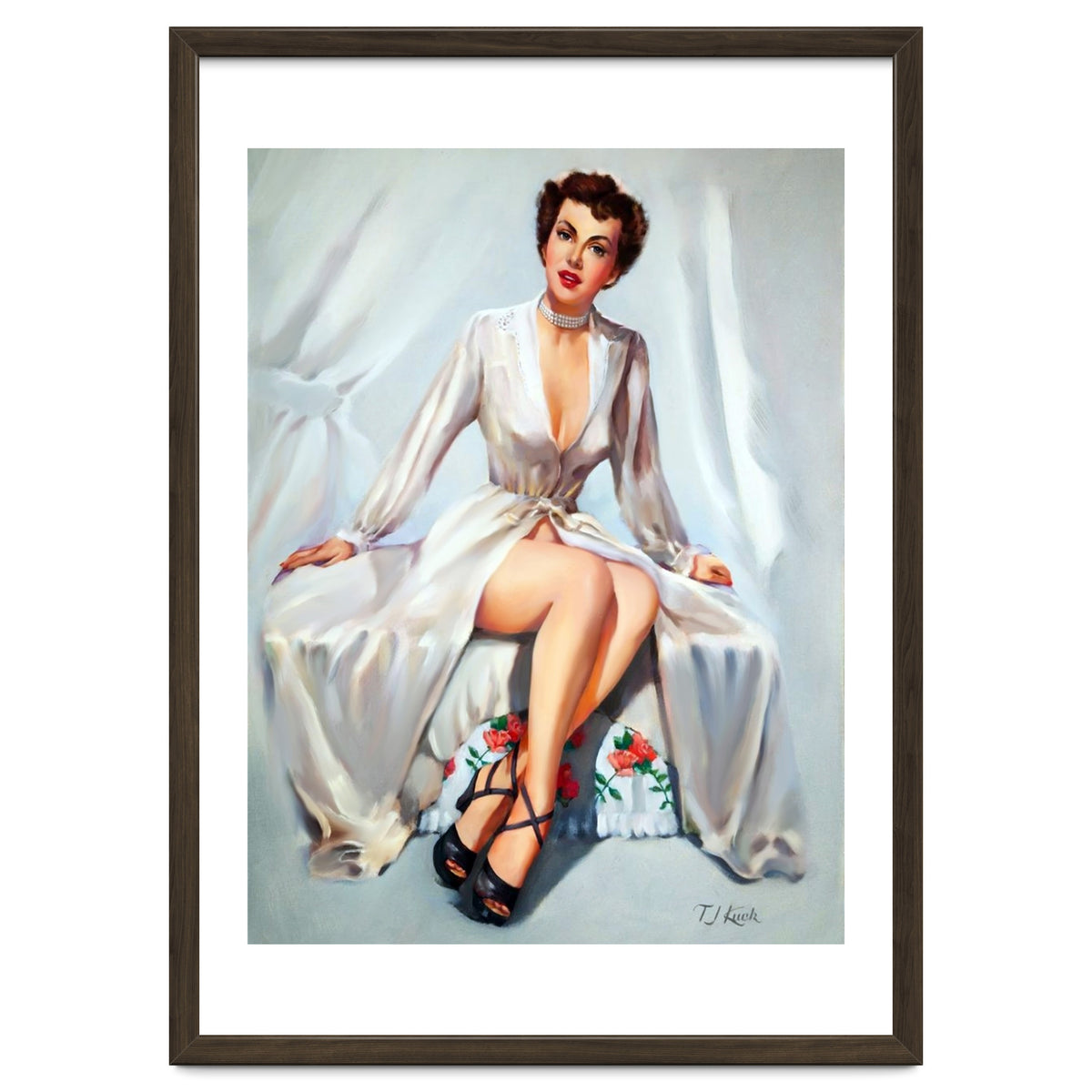 Beautiful Sexy Pinup In Posing Long White Dress