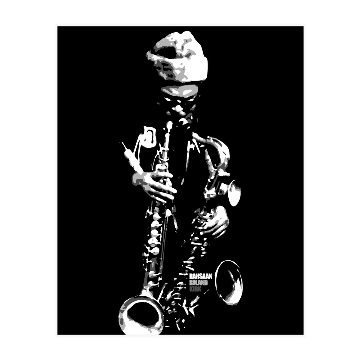 Rahsaan Roland Kirk Jazz Music Legend in Grayscale (Print Only)