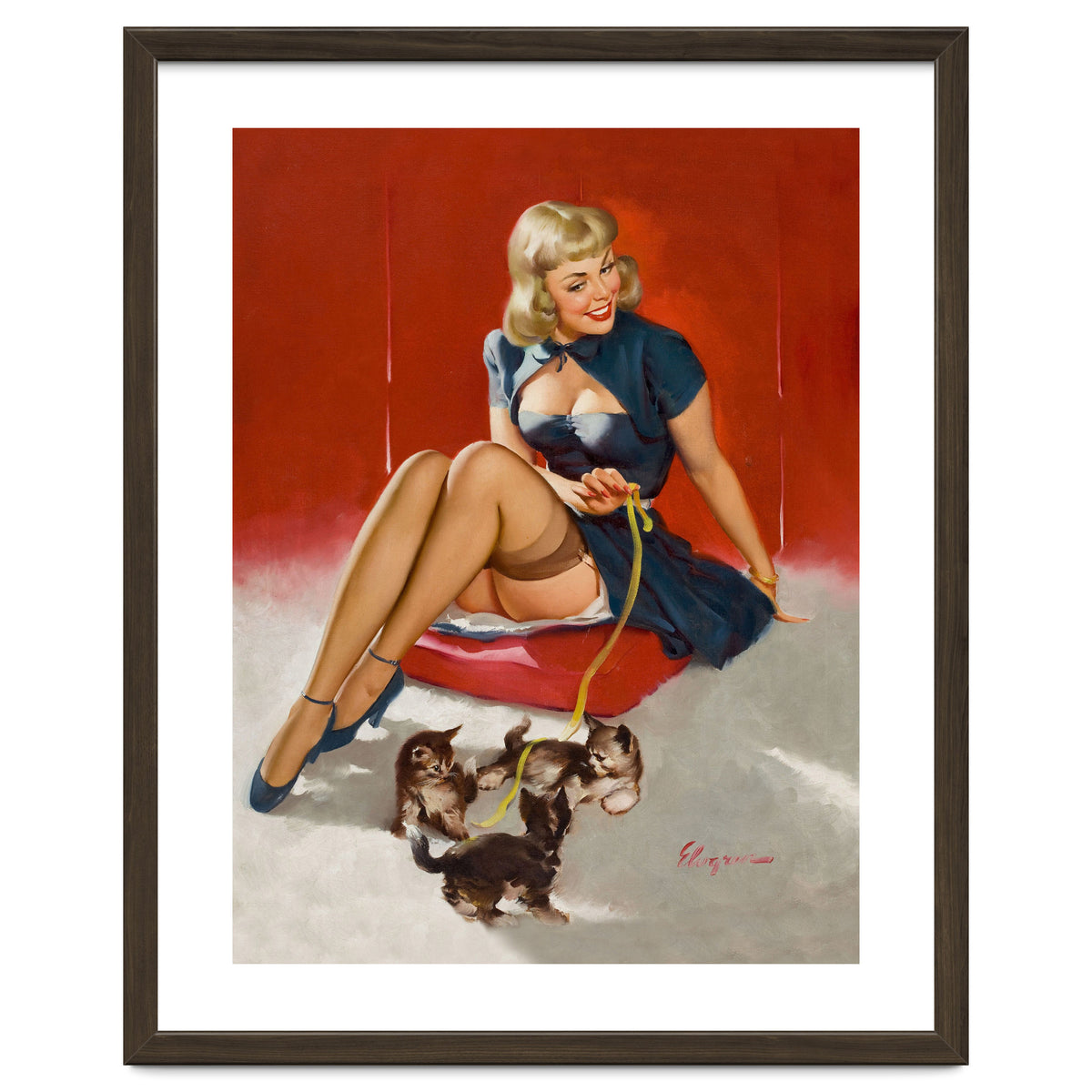 Pinup Sexy Girl Playing With Her Little Cats